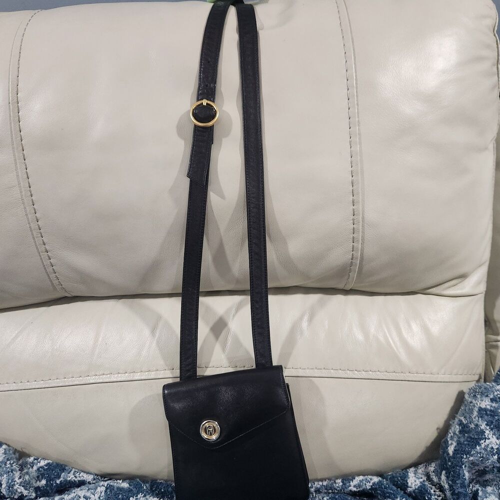 Vintage Fred Hayman Beverly Hills Black Leather Crossbody Shoulder Bag H Logo - Picture 3 of 16
